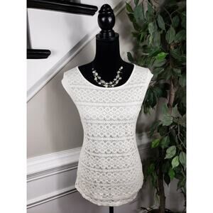 The Limited Top Women S White Lace Sleeveless Keyhole Stretch Cotton